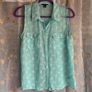 Forever 21 White Bunny Sleeveless Collar Top